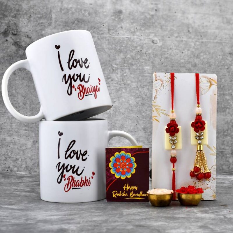 Bhaiya-Bhabhi Rakhi With Printed Coffee Mug and Roli-Chawal Set