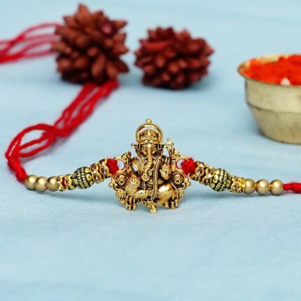 Designer Ganesha Rakhi and Roli-Chawal Set