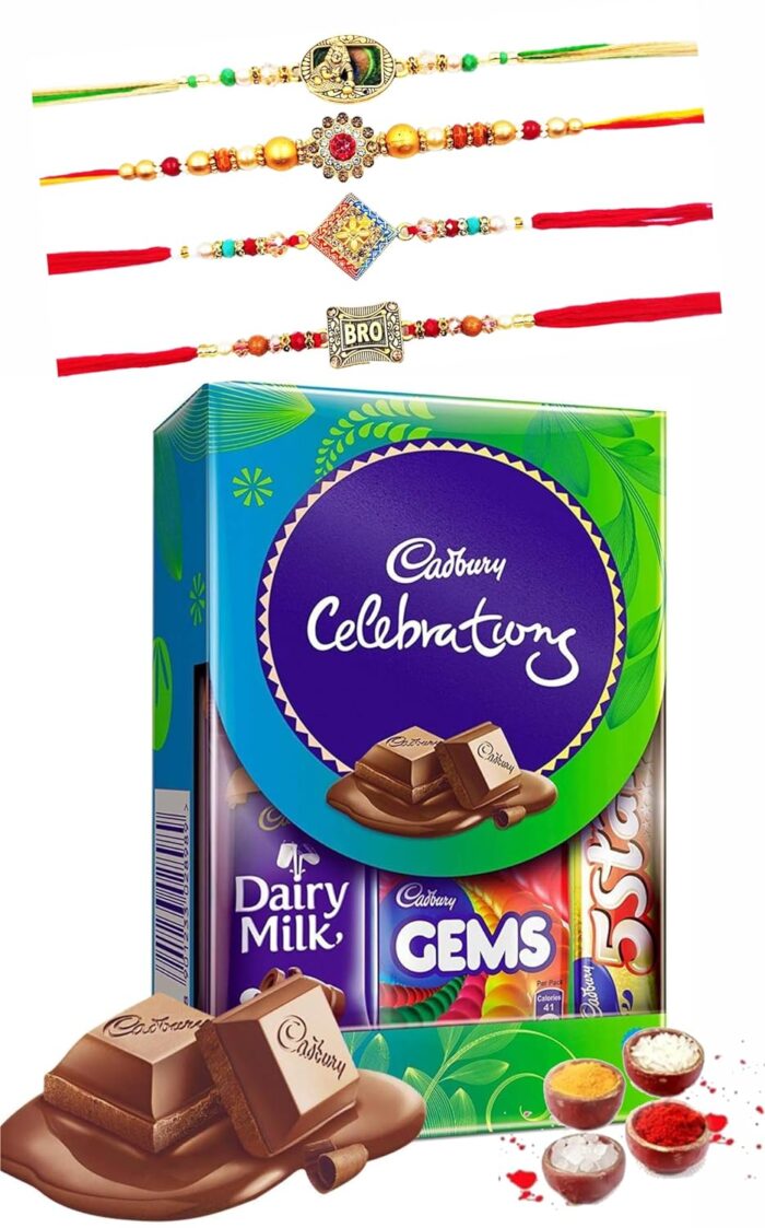 Designer Pearl Rakhi and Cadbury Celebrations combo