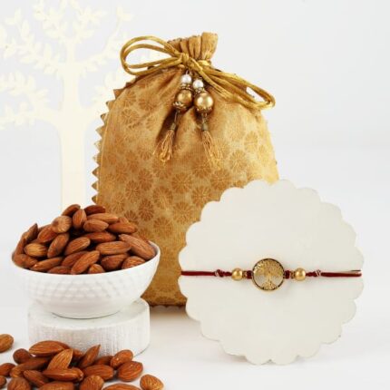 Golden Tree Design Rakhi With Almonds