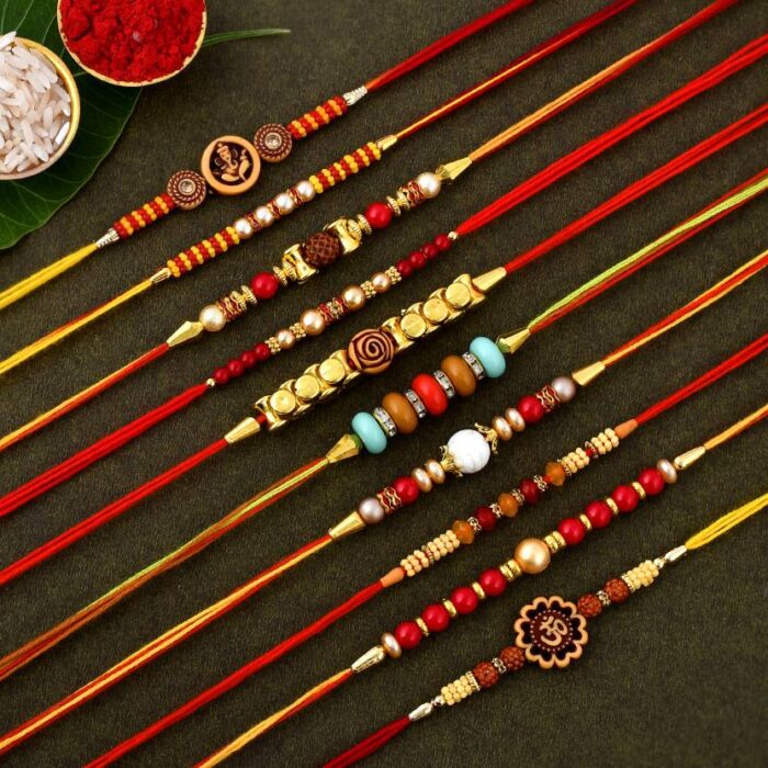 Multi-Colour Assorted Rakhi and Roli-Chawal Set