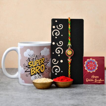 Multi-Colour Designer Rakhi With Printed Coffee Mug and Roli-Chawal Set