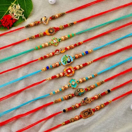 Multi-Colour Designer Rakhi and Roli-Chawal Set