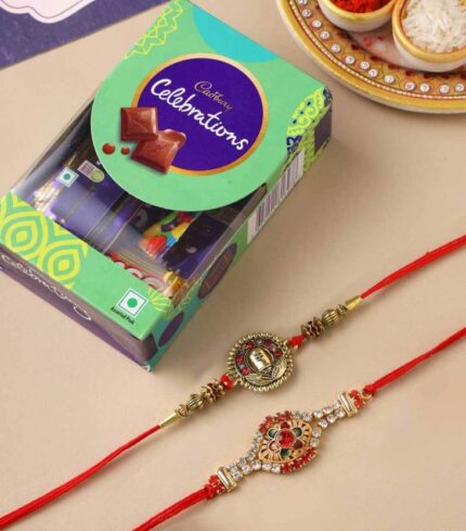 Multi-colour Designer Rakhi with Cadbury Celebrations combo