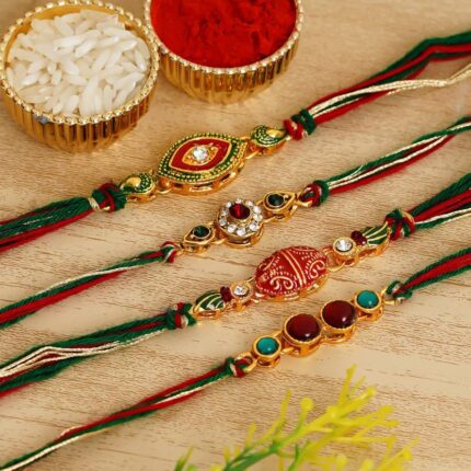 Multi-colour Pearl Rakhi and Roli- chawal Set