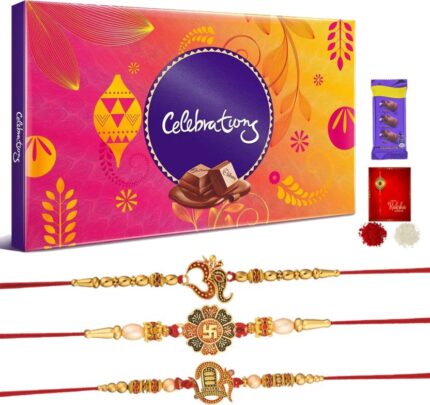 Om & Swastik Rakhi and Cadbury Celebrations combo