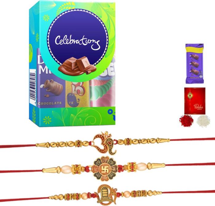 Om & Swastik Rakhi with Cadbury Celebrations combo