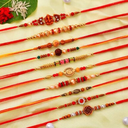 Set of 10 Designer Rakhi and Roli-Chawal