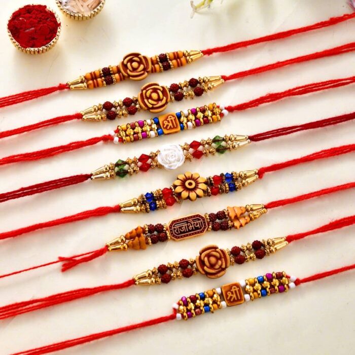 Set of 10 Designer Rakhi and Roli-Chawal