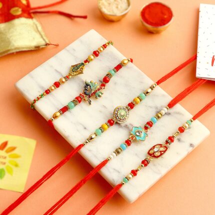 Astounding Handmade Meena work Rakhi Set of 5