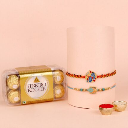 Multi-colour Shree Krishna Rakhi with Ferrero Rocher Chocolates