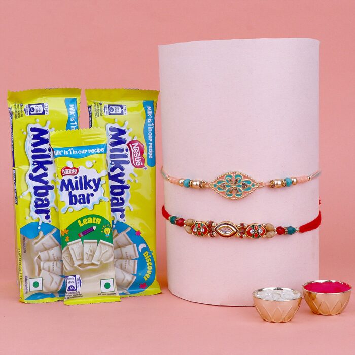 Designer Rakhi with Milky Bar Chocolate