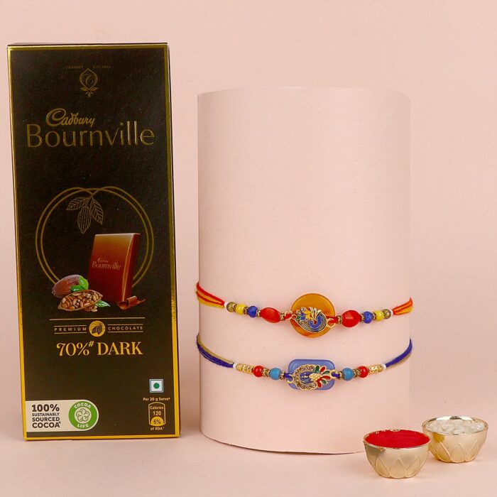Peacock Design Rakhi with Cadbury Bournville