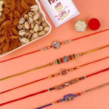 Multi-Colour Designer Rakhi With Dry Fruits