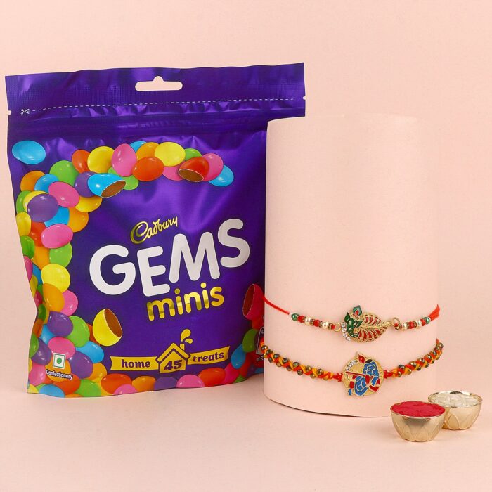 Multi-colour Ganesha & Krishna Rakhi with Chocolate 