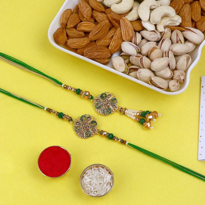 Green Designer Rakhi with Dry Fruits