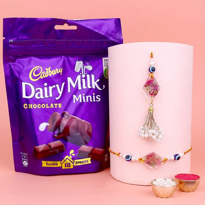 Designer Bhaiya-Bhabhi Rakhi With Dairy Milk Minis