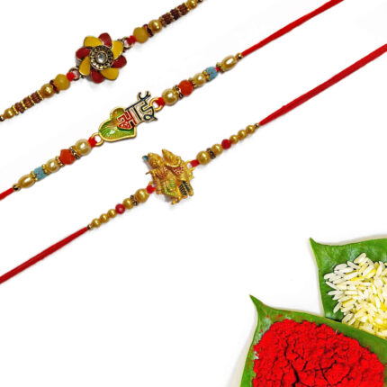 Padmabuja Beautiful Golden Beads Rakhi Set Of 3