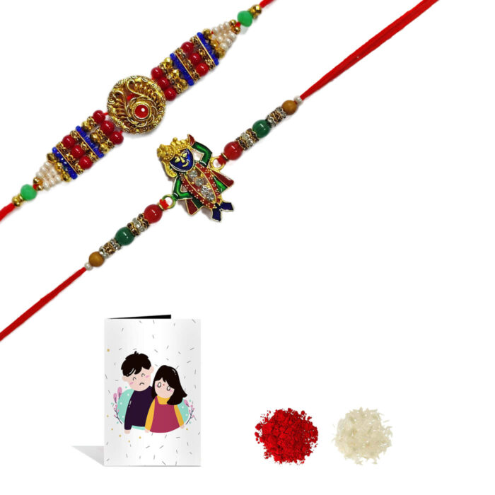 Padmabuja's Dwarkadish and Multibeads Rakhi Pack of 2