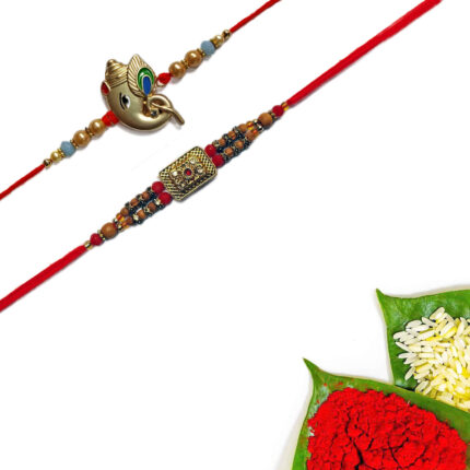 Ganesha Rakhi with Stone Rakhi Set of 2