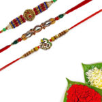 Padmabuja Red Yellow Beads Rakhi Set Of 3