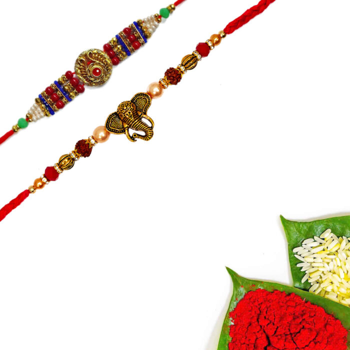 Round Jerkan Rakhi with Ganesha Rakhi Pack of 2