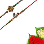 Padmabuja Handicraft Shree Krishna & Colourful Flower Rakhi set of 2