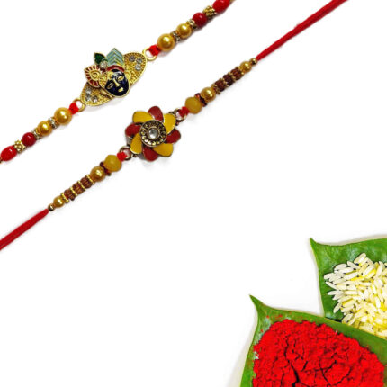 Krishna Face And Floral Rakhi Set of 2