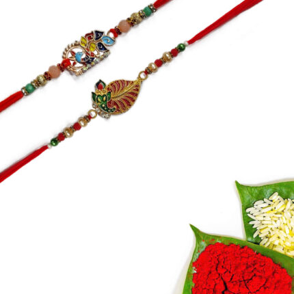 Peacock and Leaf Ganesha Rakhi set of 2