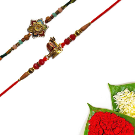 Shivling and Multicolor Flower Rakhi set of 2