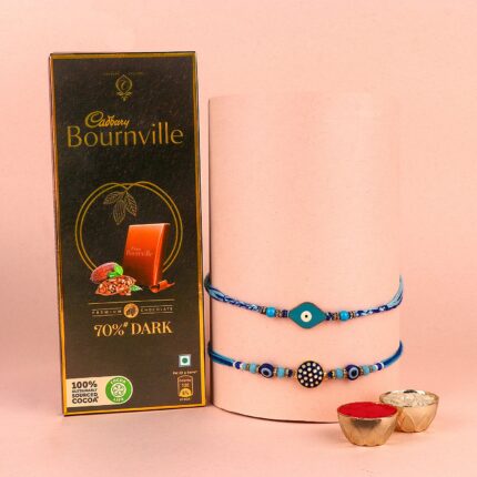 Blue Designer Rakhi with Cadbury Bournville Chocolate