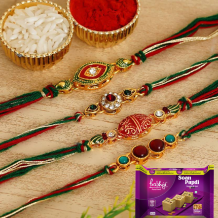 Padmabuja Multi-colour Pearl Rakhi With Soanpapdi