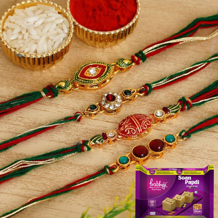 Padmabuja Multi-colour Pearl Rakhi With Soanpapdi