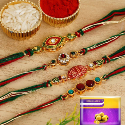 Multi-Colour Designer Rakhi with Besan Laddu