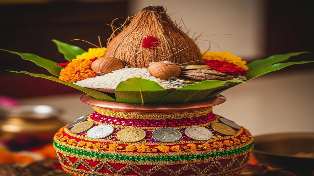 नवरात्रि में घट स्थापना के समय कलश में क्या-क्या रखा जाता है?