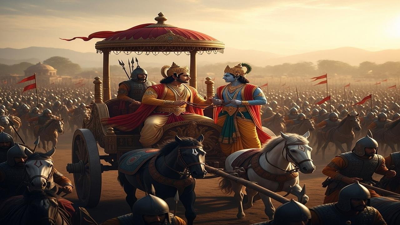 Arjuna Asks Krishna to Place the Chariot Between the Two Armies