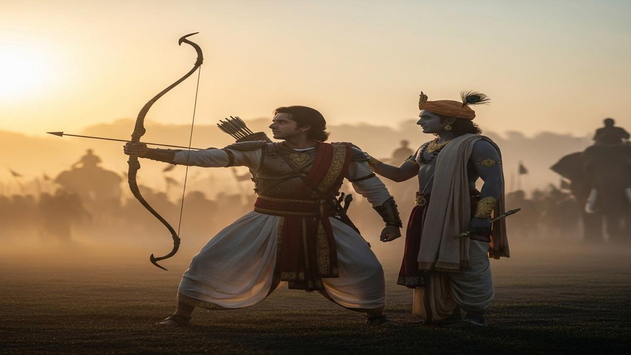 Arjuna Accepts Krishna’s Words and Takes Up His Bow